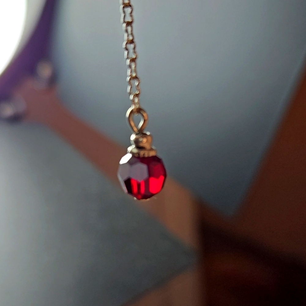 NWOT Artisan Silver and Red Crystal Dangle Drop Earrings Dainty Lightweight - Picture 3 of 7